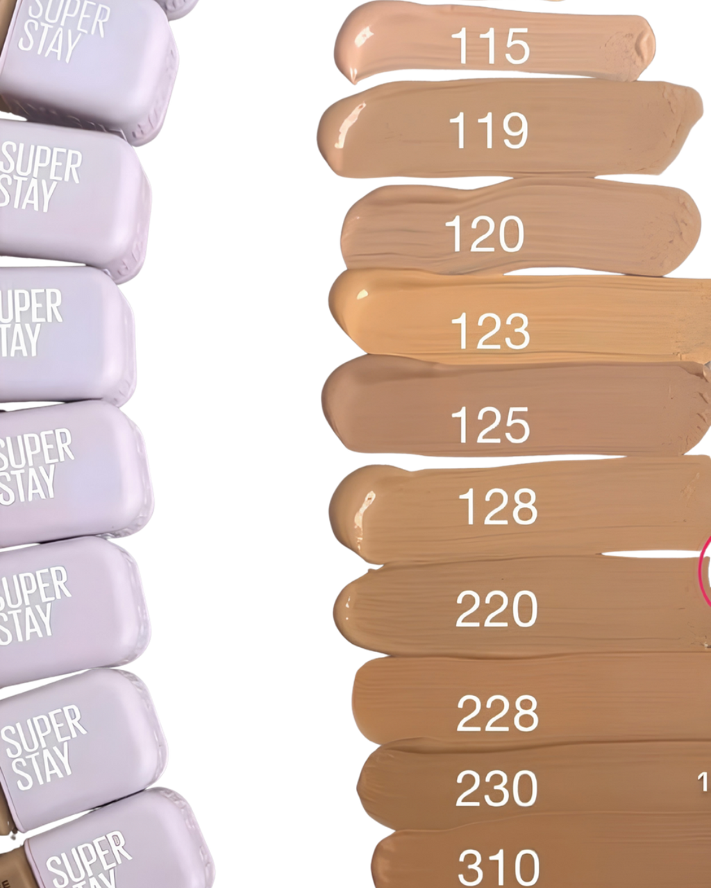 Muestras de tonos de la base Maybelline Lumi-Matte